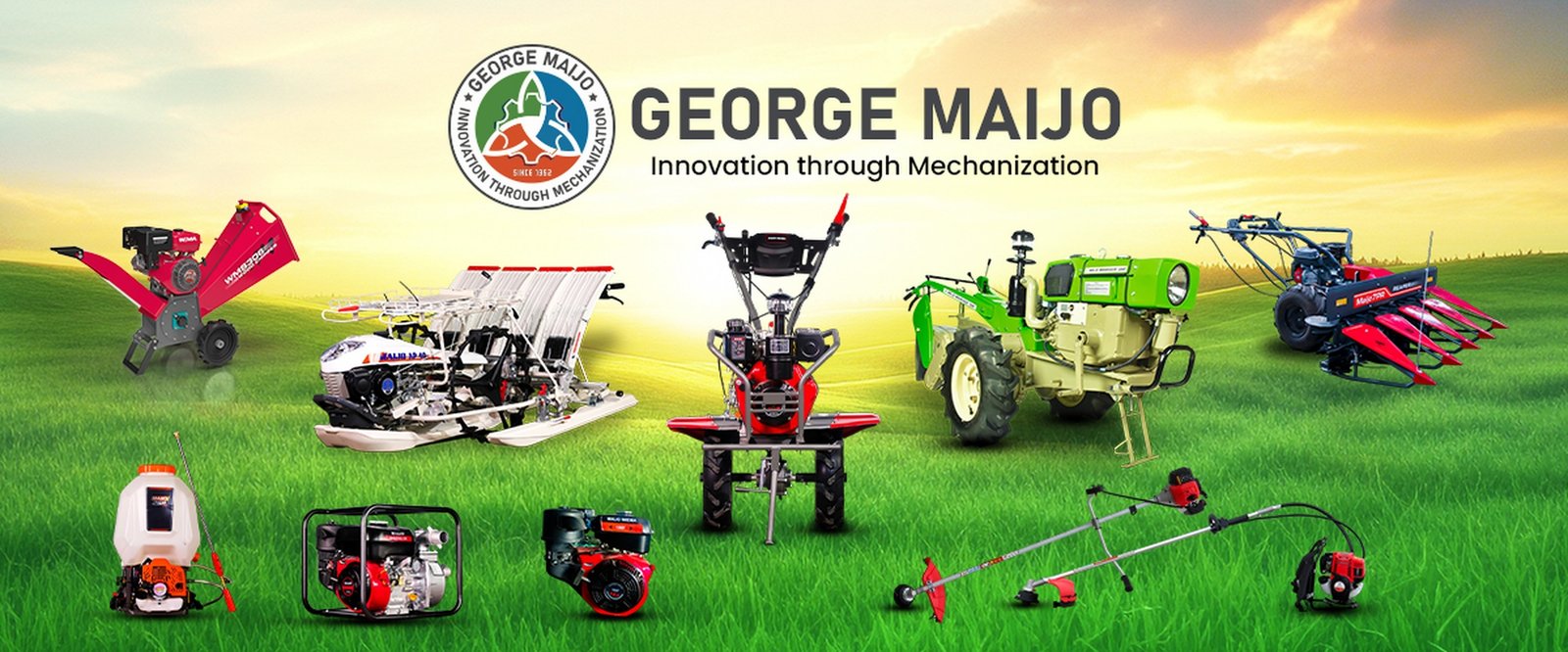 Agricultural machinery manufacturer George Maijo Agri range of weeders, transplanters, reapers, sprayers and pumps