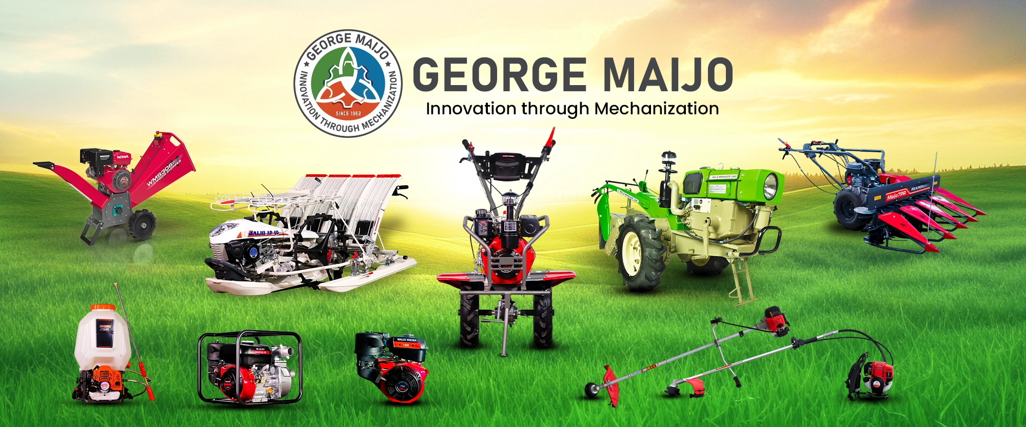 Agricultural machinery manufacturer George Maijo Agri range of weeders, transplanters, reapers, sprayers and pumps